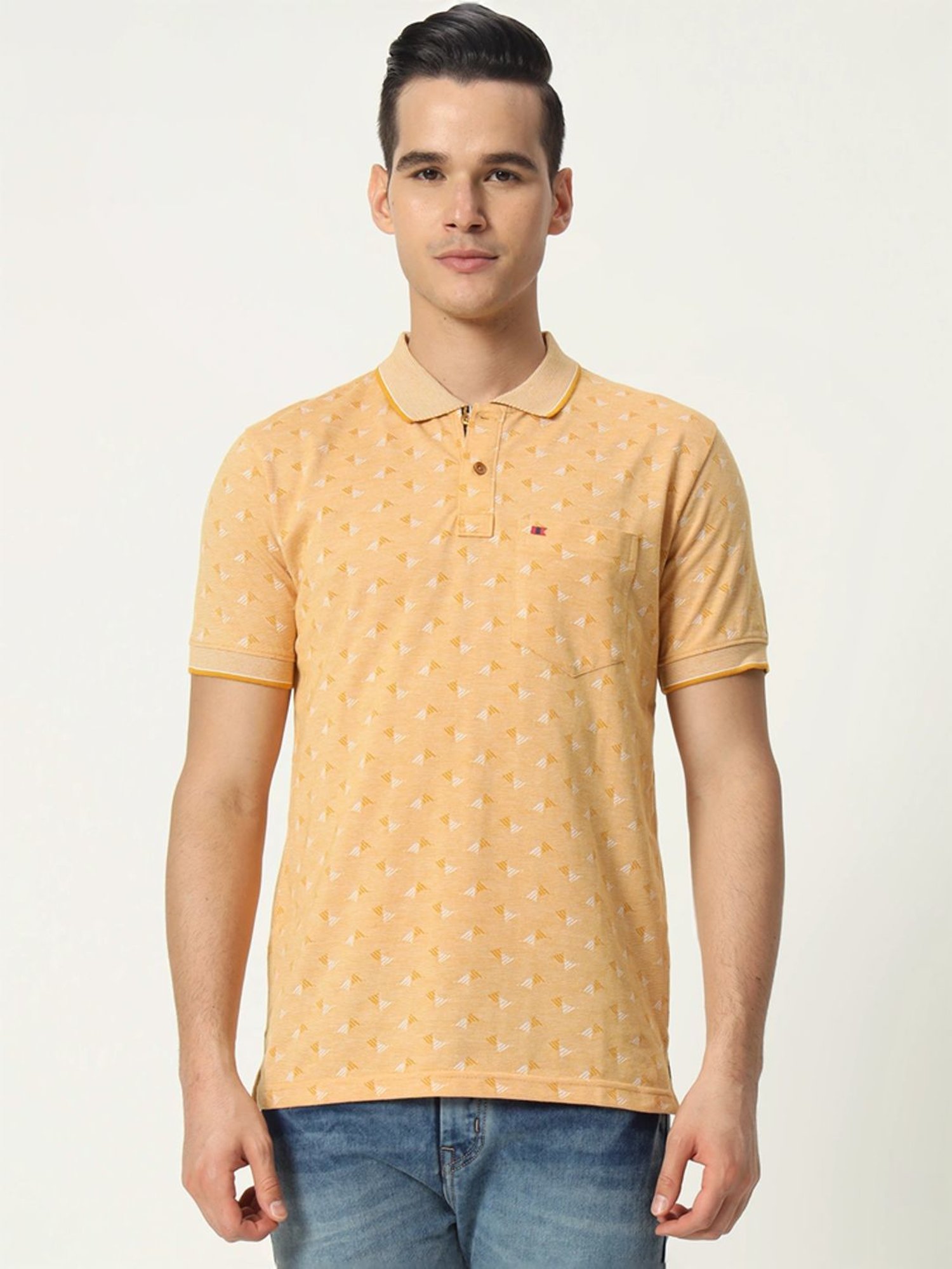 Tab91 Yellow Regular Fit Printed Polo T-Shirts