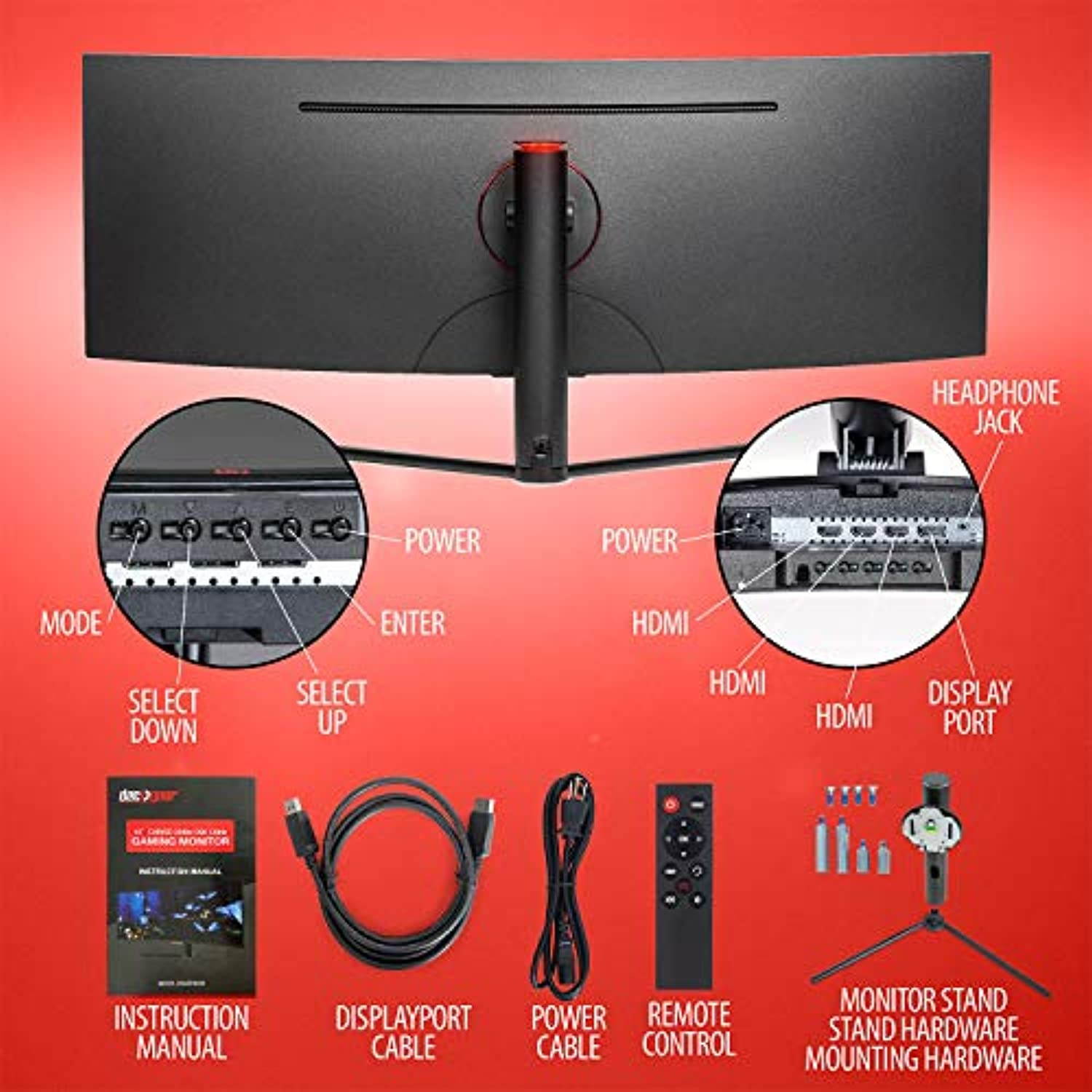 Deco Gear 43" Curved Ultrawide E-LED Gaming Monitor, 32:10 Aspect Ratio, Immersive 3840x1200 Resolution, 120Hz Refresh Rate, 3000:1 Contrast Ratio (DGVIEW430) (VIEW430)