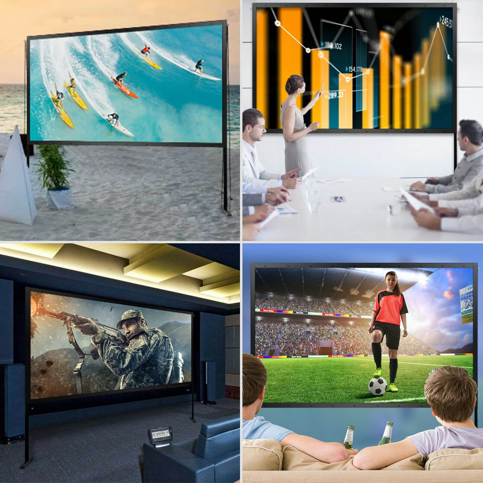 100Inch Portable Projector Screen with Stand HD 4K 16:9 Home Projection Screen