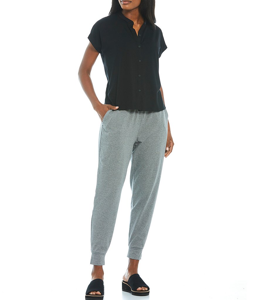 Eileen Fisher Heathered Organic Cotton Stretch Jersey Slouchy Ankle Jogger With Pockets