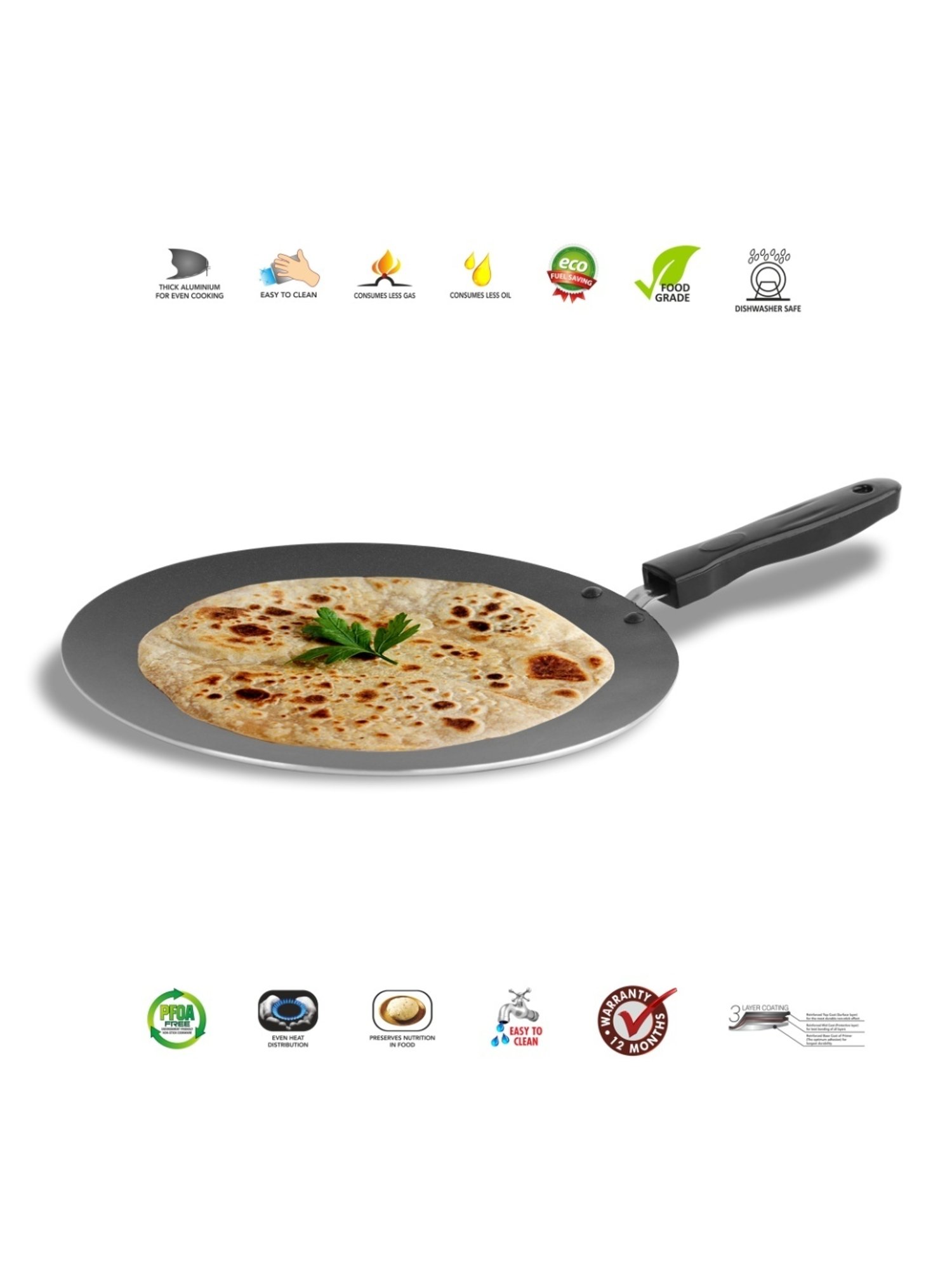 Sumeet Gold Series Pre Seasoned Cast Iron Concave Tawa for Roti 27cm 1.8kg, Gas & Induction-Friendly