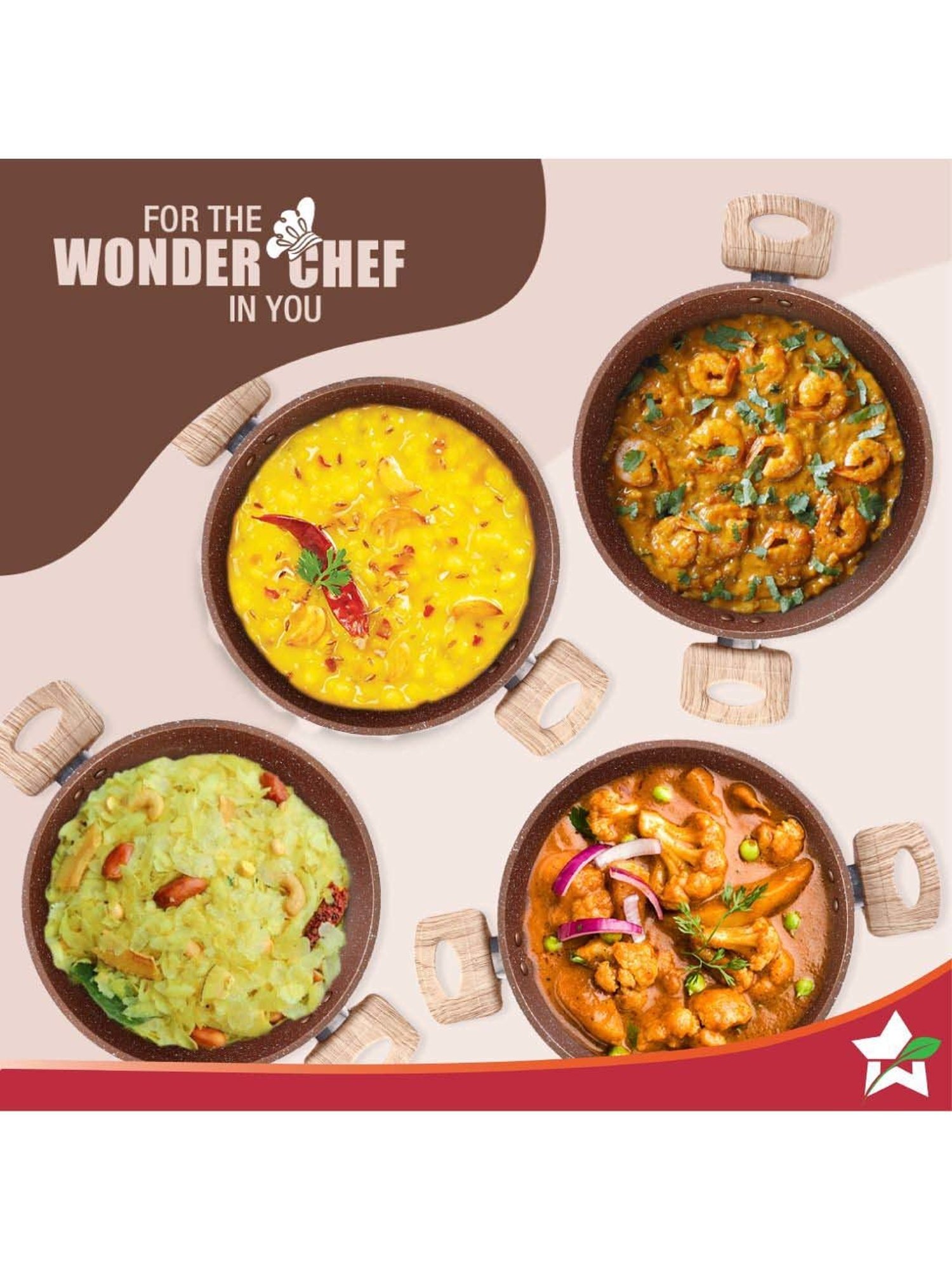 Wonderchef Duralife Brown Aluminium 24 cm Kadhai With Lid