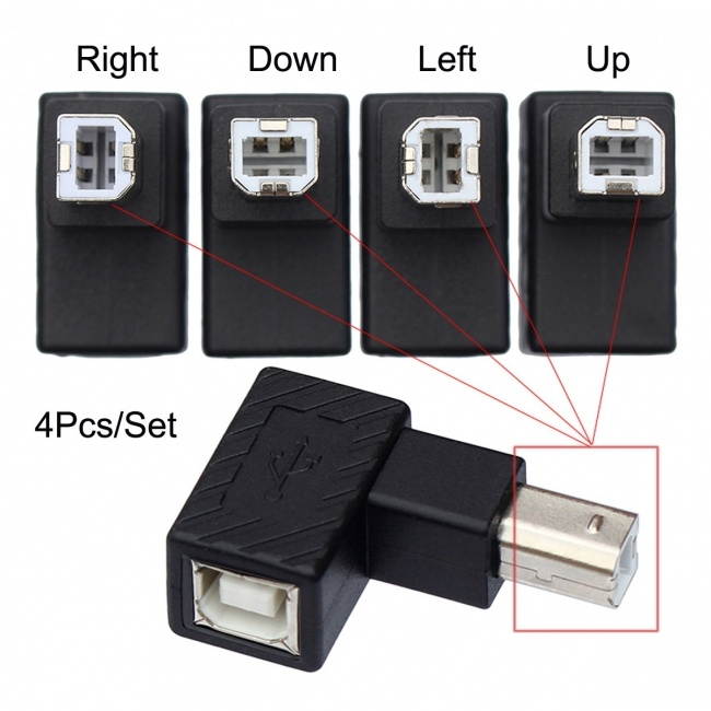 Jimier 4Pcs USB 2.0 B Type Male to Female Extension Adapter Horizontal Vertical Angled 90 Degree for Disk Scanner
