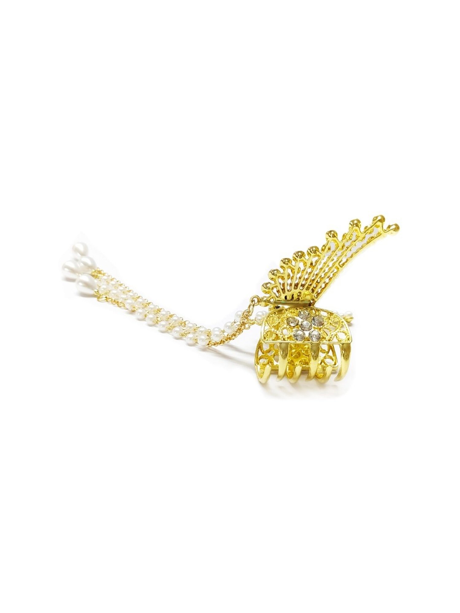 OOMPH White Pearls Angel Wings & Tassel Hair Claw