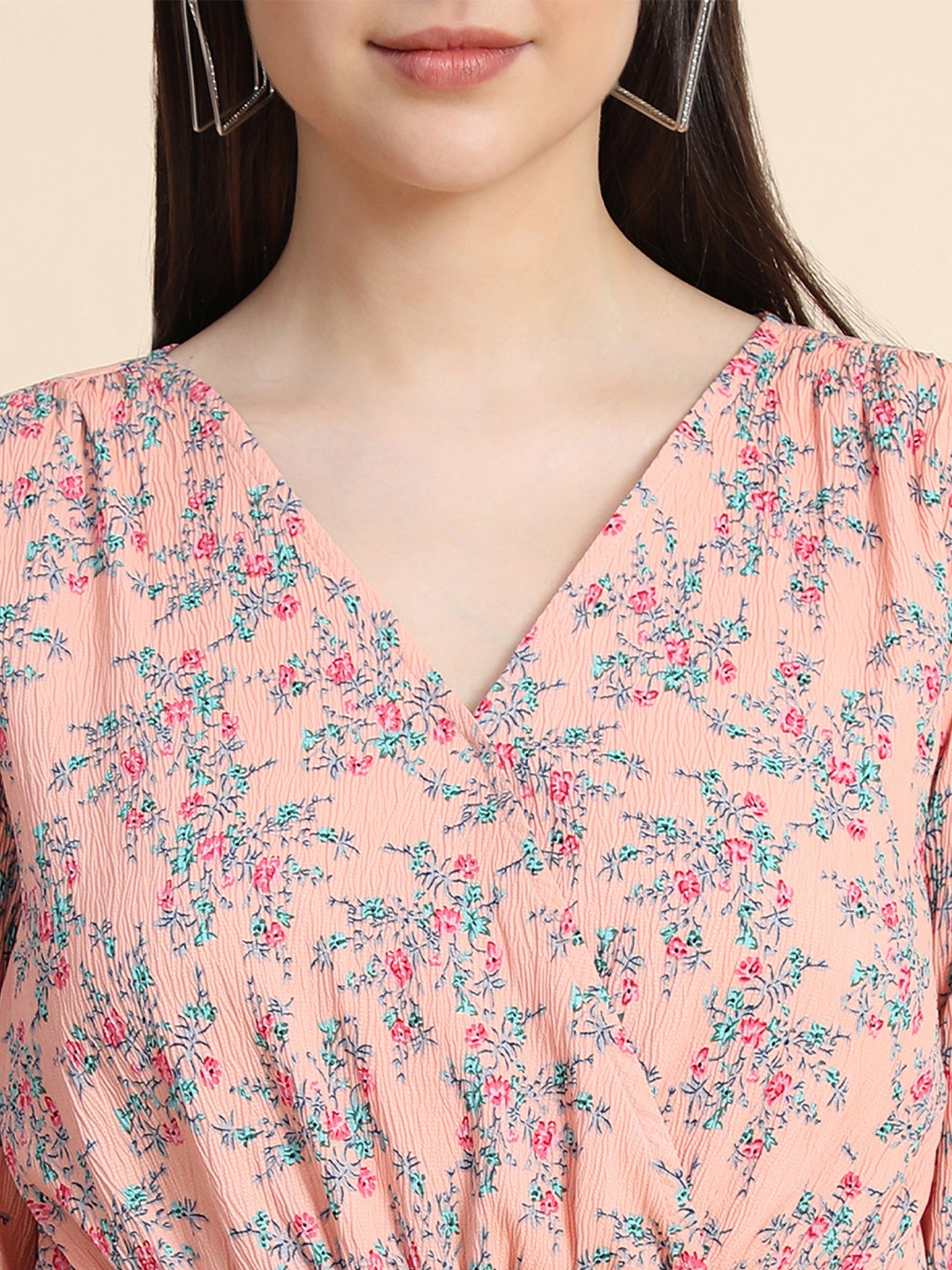 KERI PERRY Peach Cotton Floral Print Top
