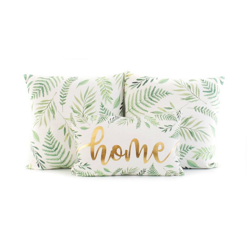 3pk Becca & Harris "Home" Botanical Pillow Set White/Green - Décor Therapy