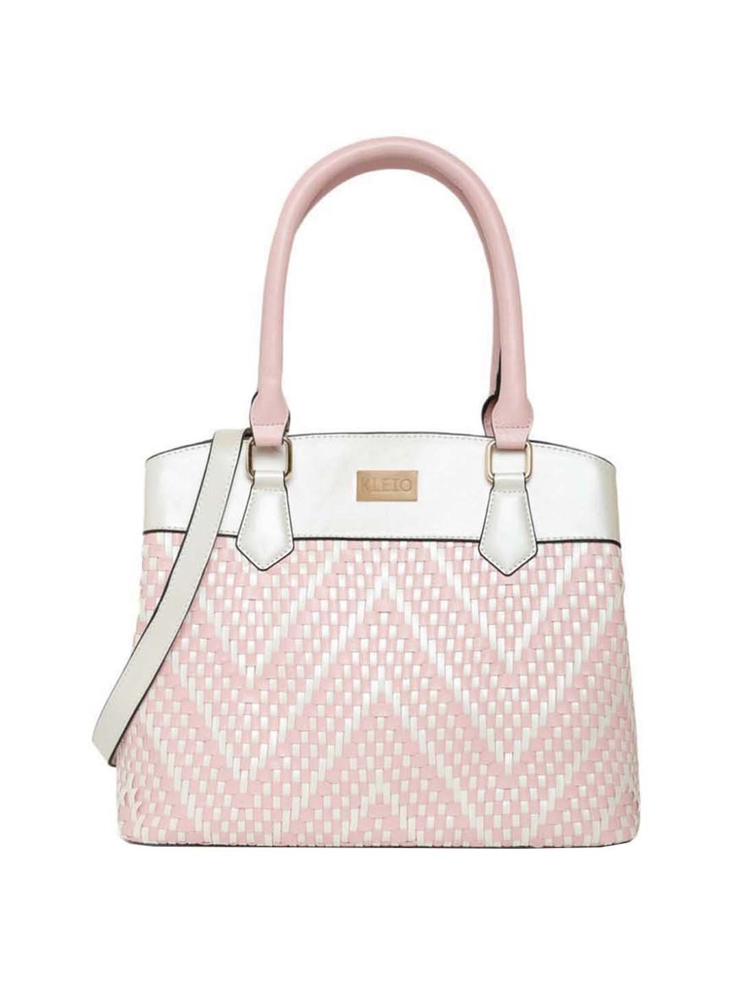 KLEIO Pink & White Textured Medium Handbag