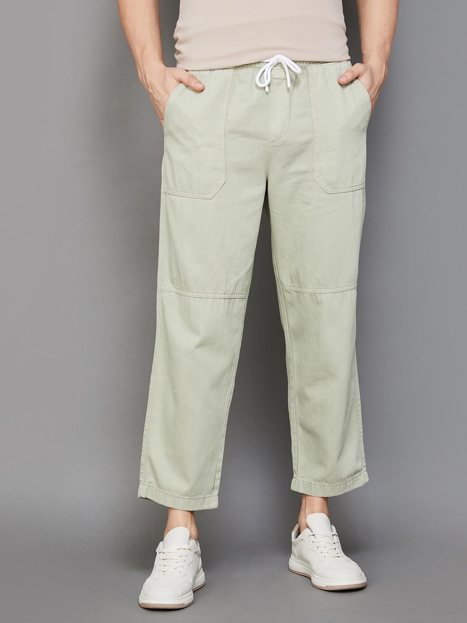 WES Casuals by Westside Olive Relaxed-Fit Mid-Rise Cotton Blend Joggers