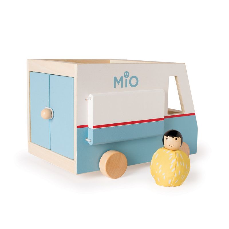 Manhattan Toy MiO Food Truck Vehicle + 1 Bean Bag Person Peg Doll Montessori Style STEM Learning Wooden Building Playset Accessory
