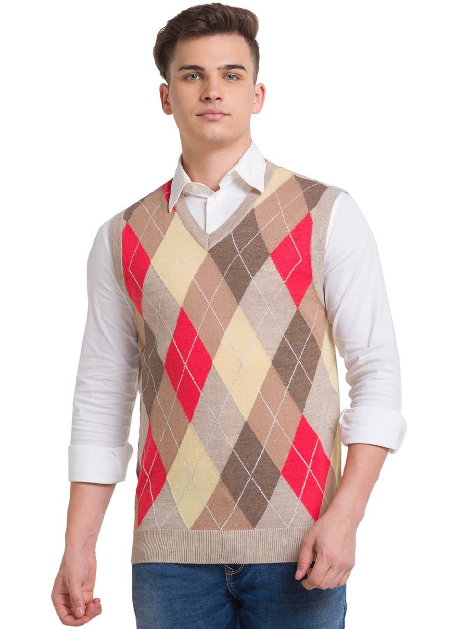 ColorPlus Beige Classic Fit Self Pattern Sweater