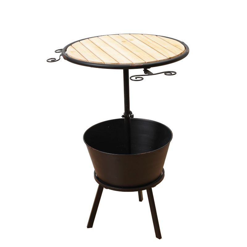 Gerson International 35.75-Inch High Metal and Wood Outdoor Wine Table with Ice Bucket