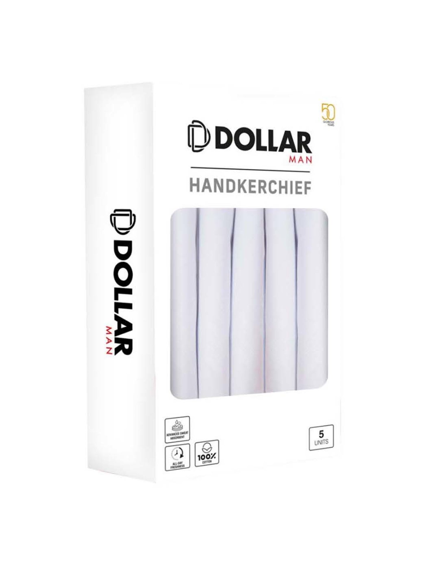 Dollar White Solid Handkerchiefs for Men - Pack of 5