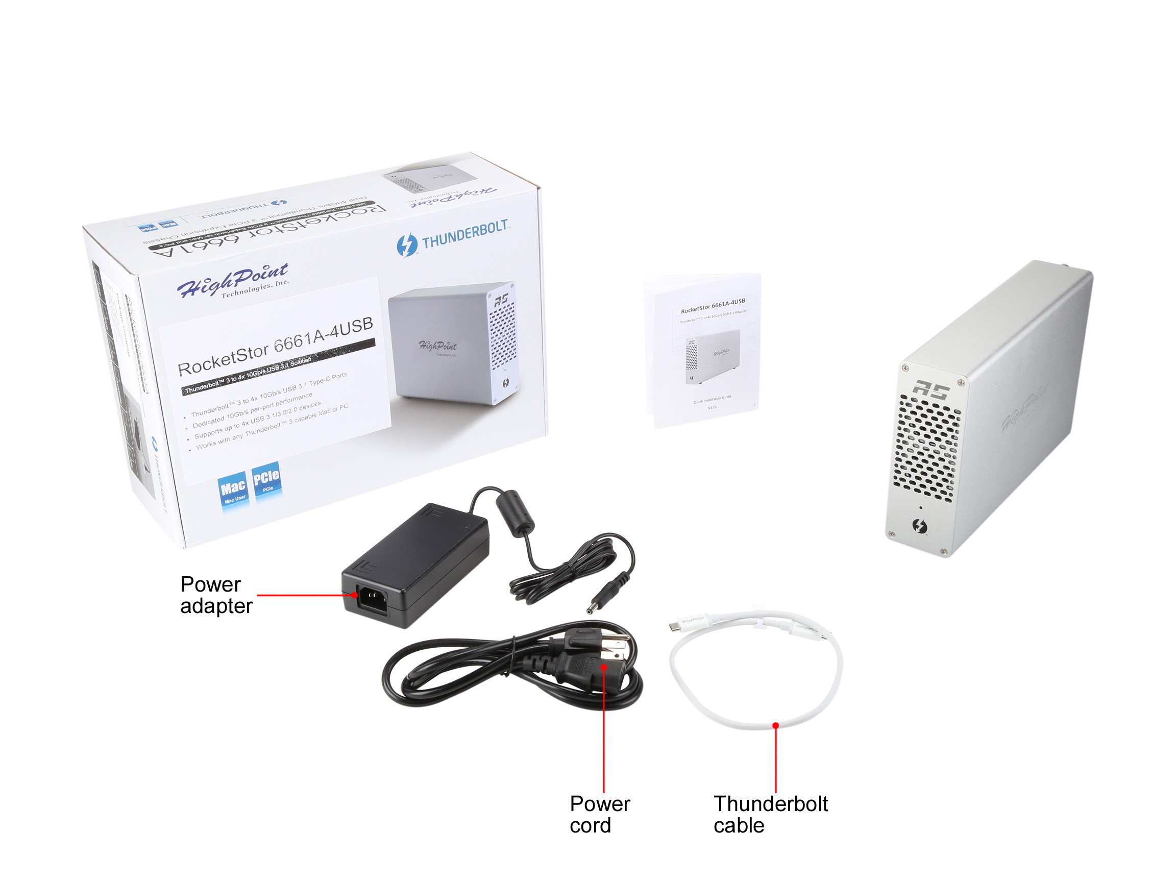 HighPoint RocketStor RS6661A-4USB Thunderbolt 3 to 4 x 10Gb/s USB 3.1 Adapter