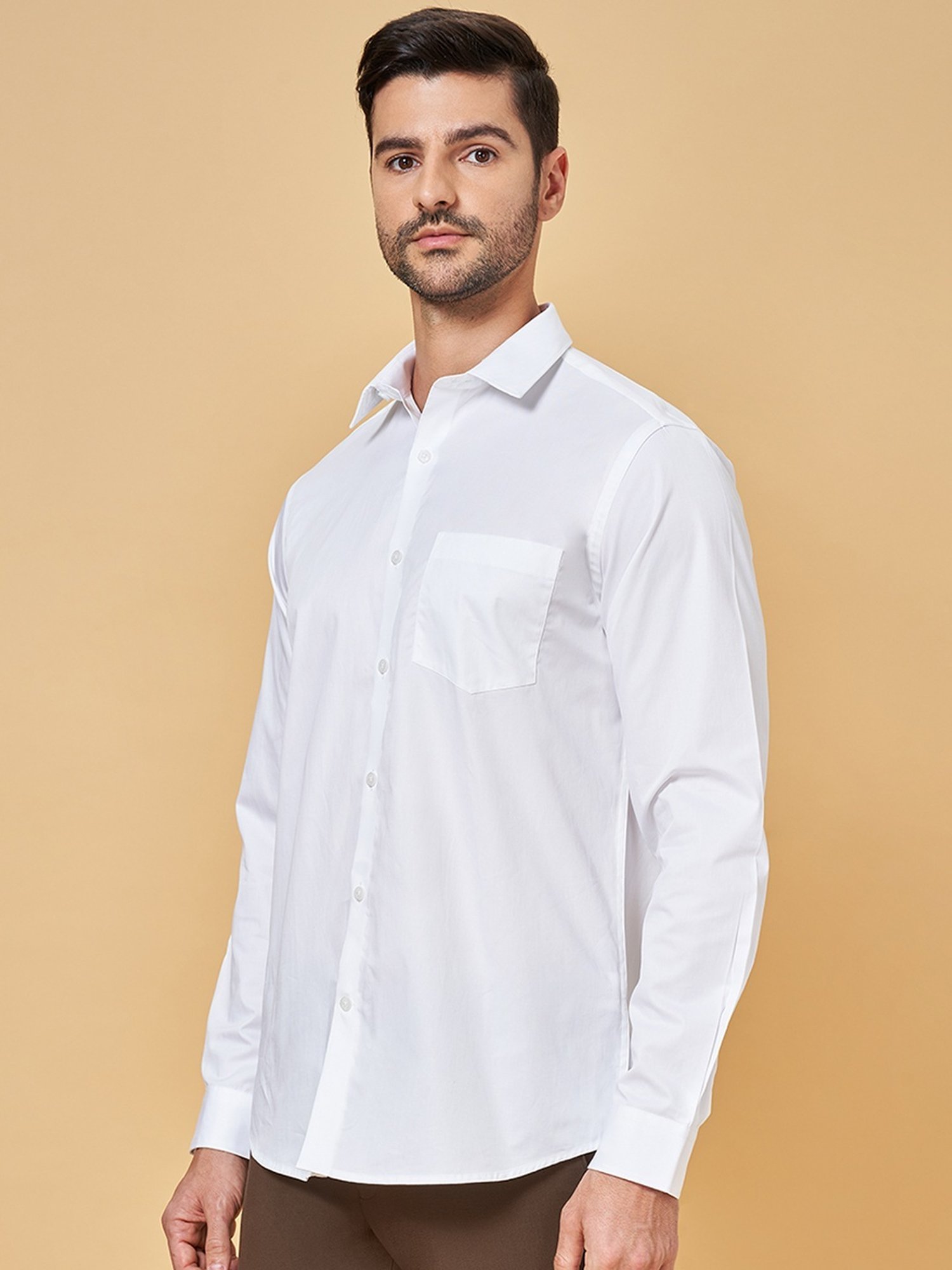Peregrine by Pantaloons White Cotton Regular Fit Shirt