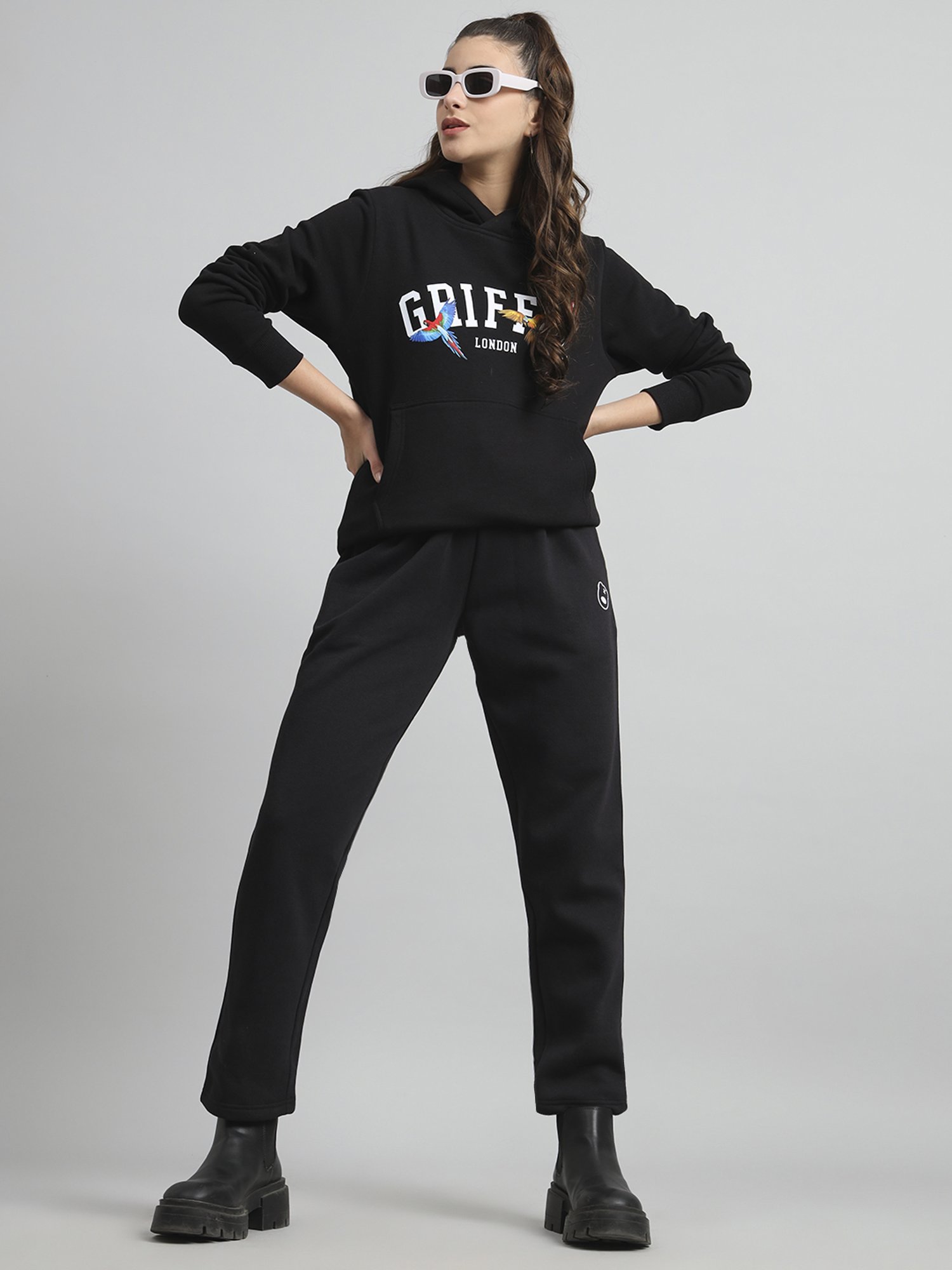 GRIFFEL Black Printed Sweatshirt Track Pants Set
