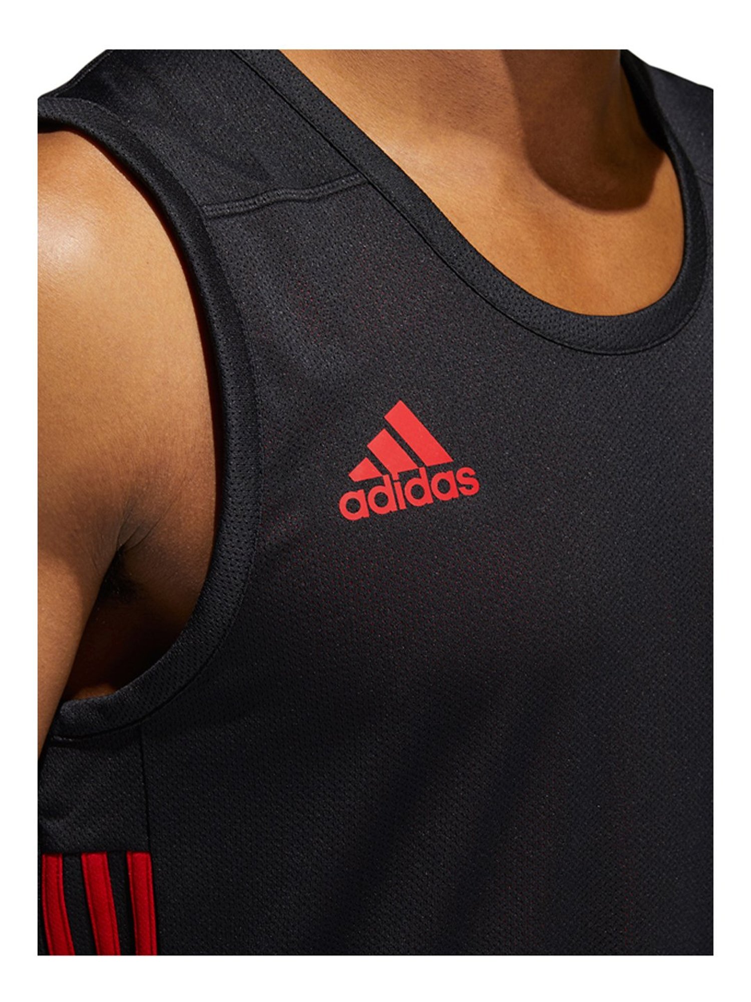 Adidas TMS REV JRS Black & Red Regular Fit Sports T-Shirt