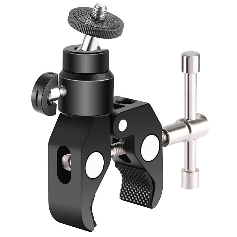 Metal Adjustable Camera Large Super Clamp and Ball Head Hot Shoe Mount Adapter with 1/4 inch Screw for DSLR Film Movie Rig, Monitor, Flash, LED Lights, Track Slider and Light Stand