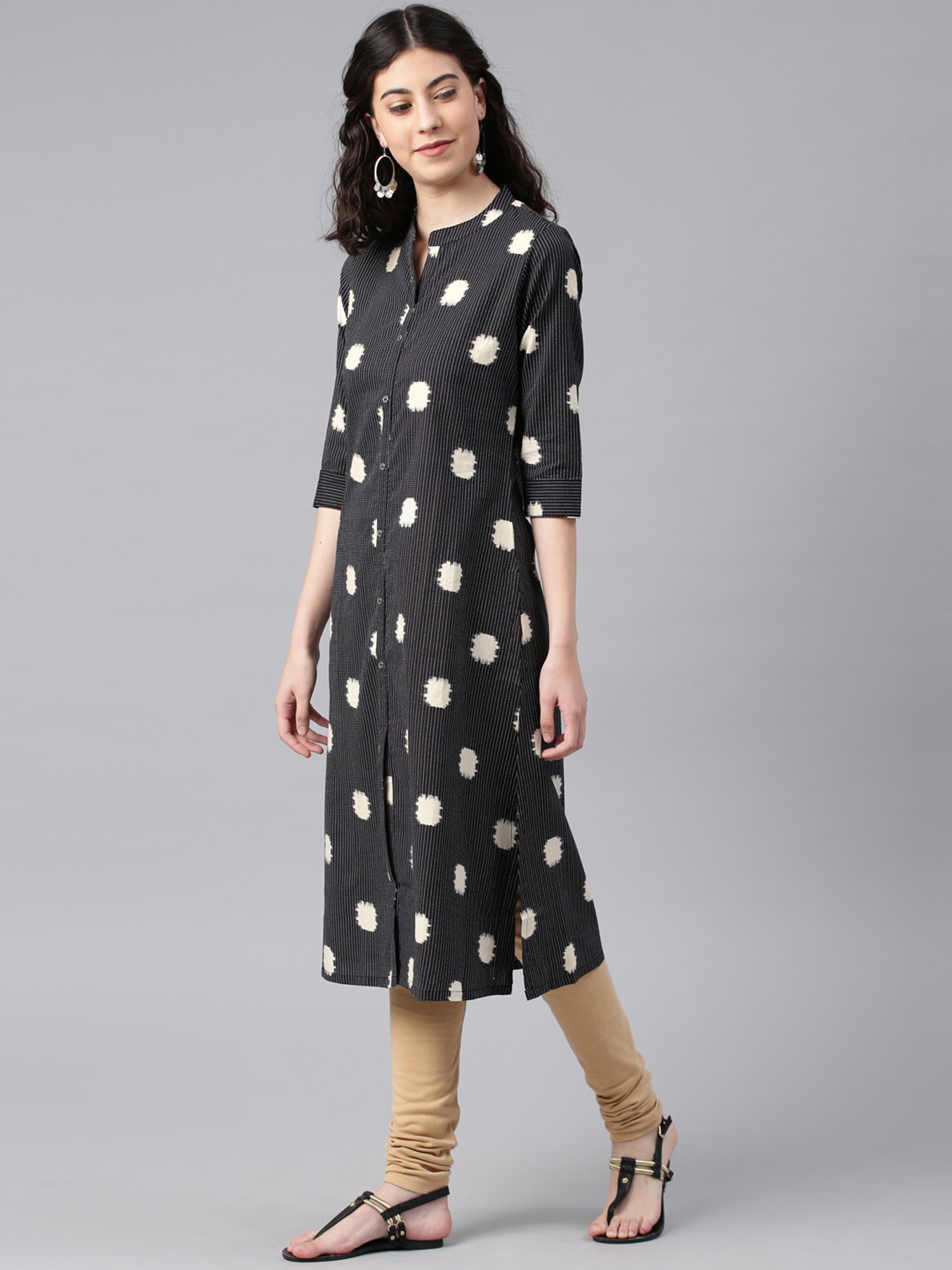 Alena Grey Cotton Printed Straight Kurta