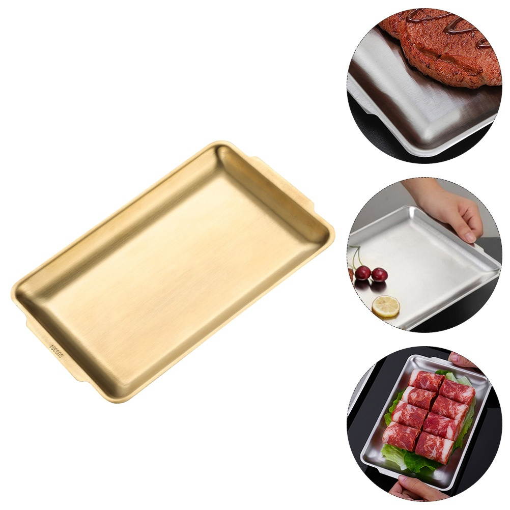 1Pc Stainless Steel Oblong Barbecue Pan Practical Dish Plate Sushi Storage Plate