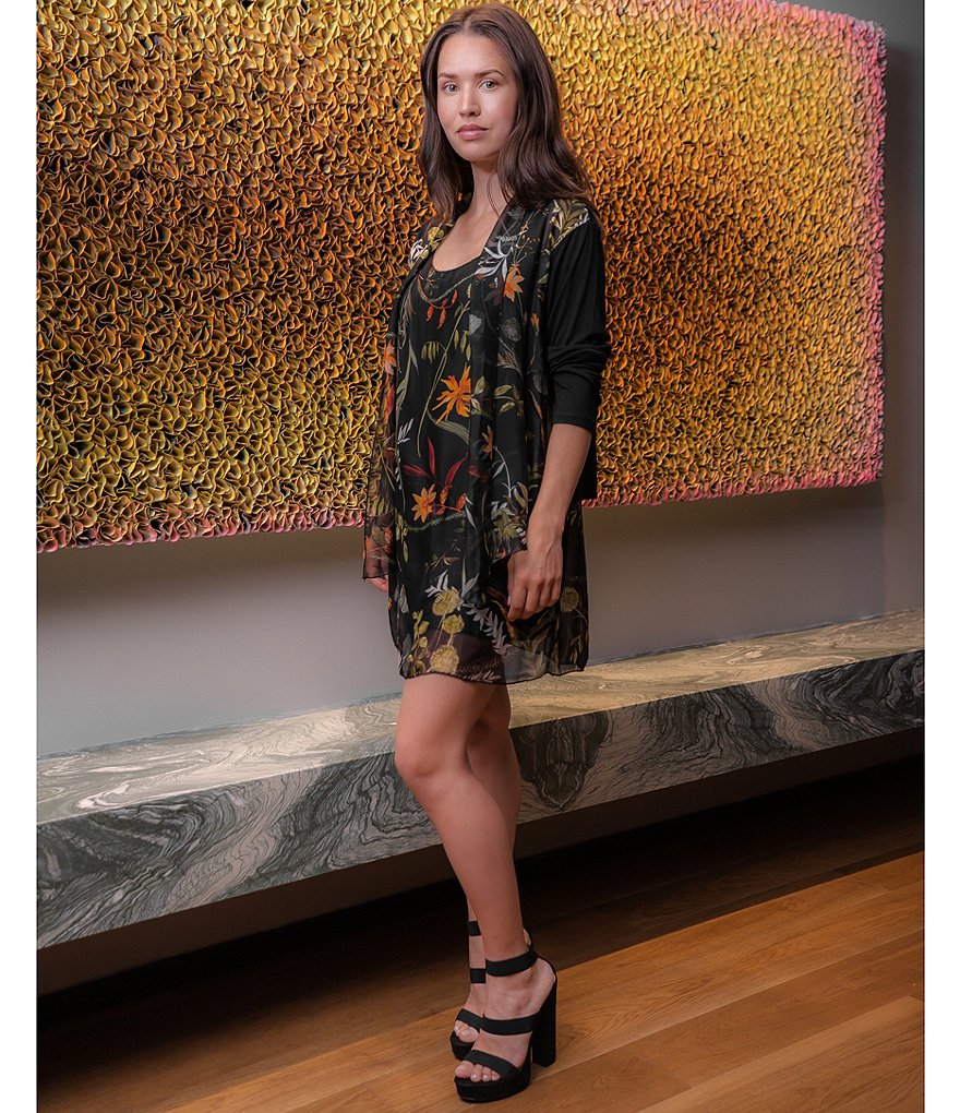 M Made in Italy Floral Print Silk Long Sleeve Cardigan