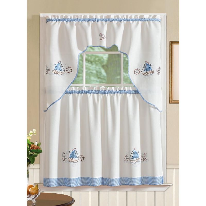 Ramallah Trading Grand Ocean Embroidered Kitchen Curtain - 60 x 36, White