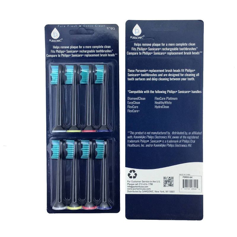 Pursonic Generic Replacement Brush Heads for Sonicare HX6014 Black - 8pk