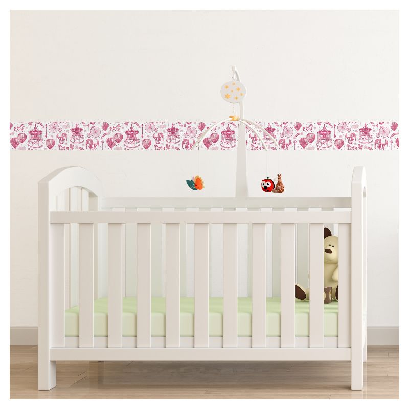 Tempaper Kids' Carnival Toile Self-Adhesive Removable Borders Wallpaper Pink