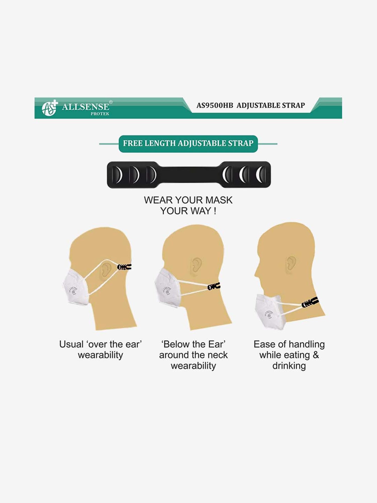 Allsense N95 FFP2 5 Layer Anti Pollution Face Mask with Ear Loop - Pack of 3 (White)