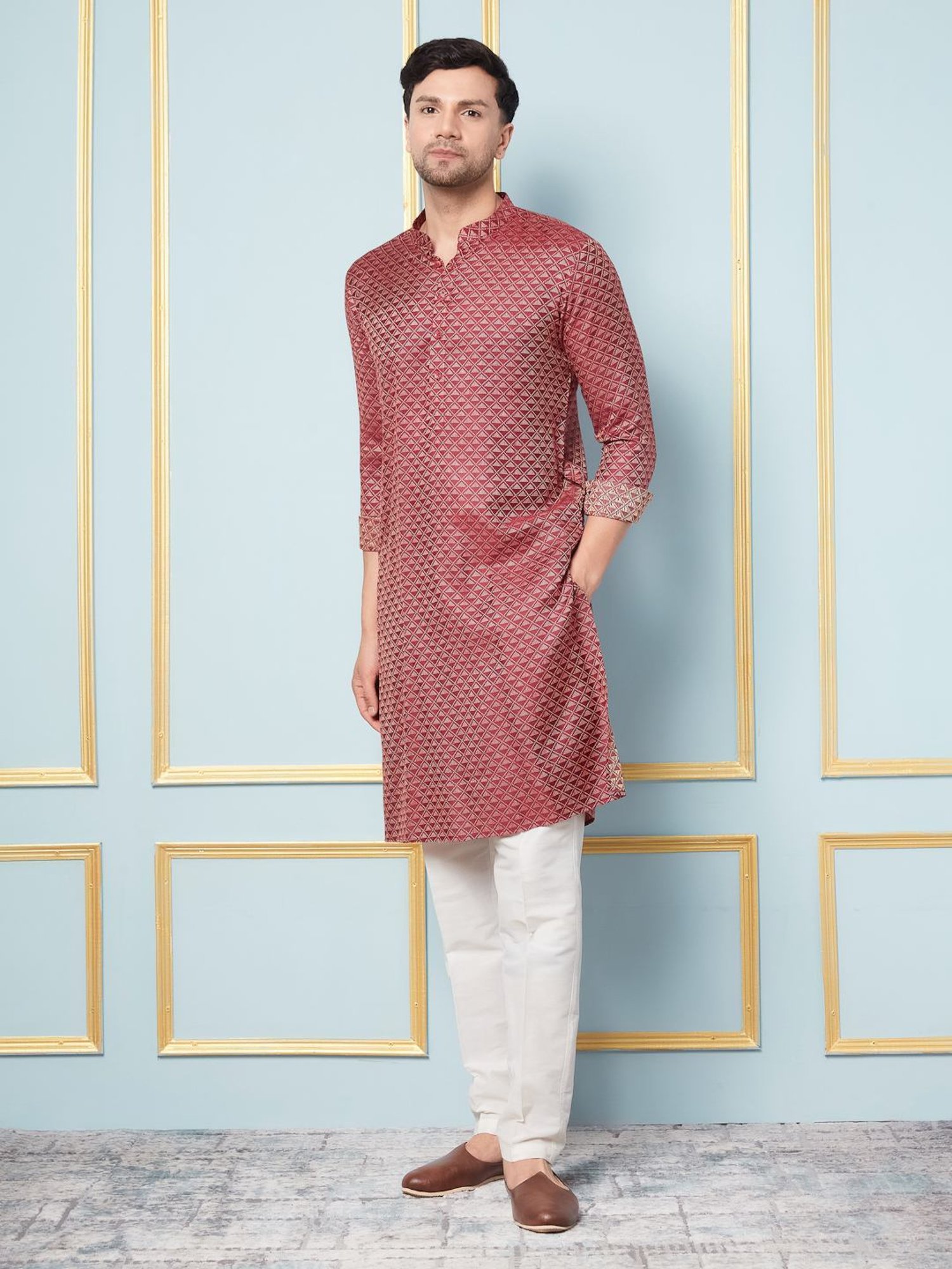 See Designs Maroon Regular Fit Self Pattern Kurta Bottom Set