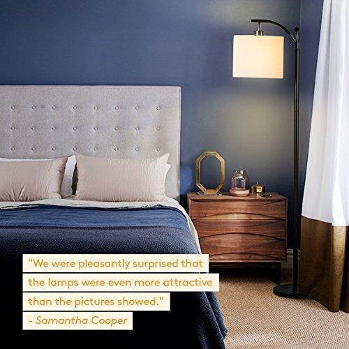 Brightech Montage LED Floor Lamp- Classic Arc Floor Lamp with Hanging Lamp Shade - Tall Industrial Uplight Lamp for Living Room, Family Room, Office or Bedroom, Energy Saving and Long Lasting- Black