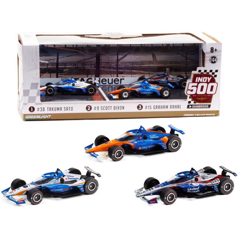 2020 Indianapolis 500 Podium Set of 3 IndyCars 1/64 Diecast Model Cars by Greenlight