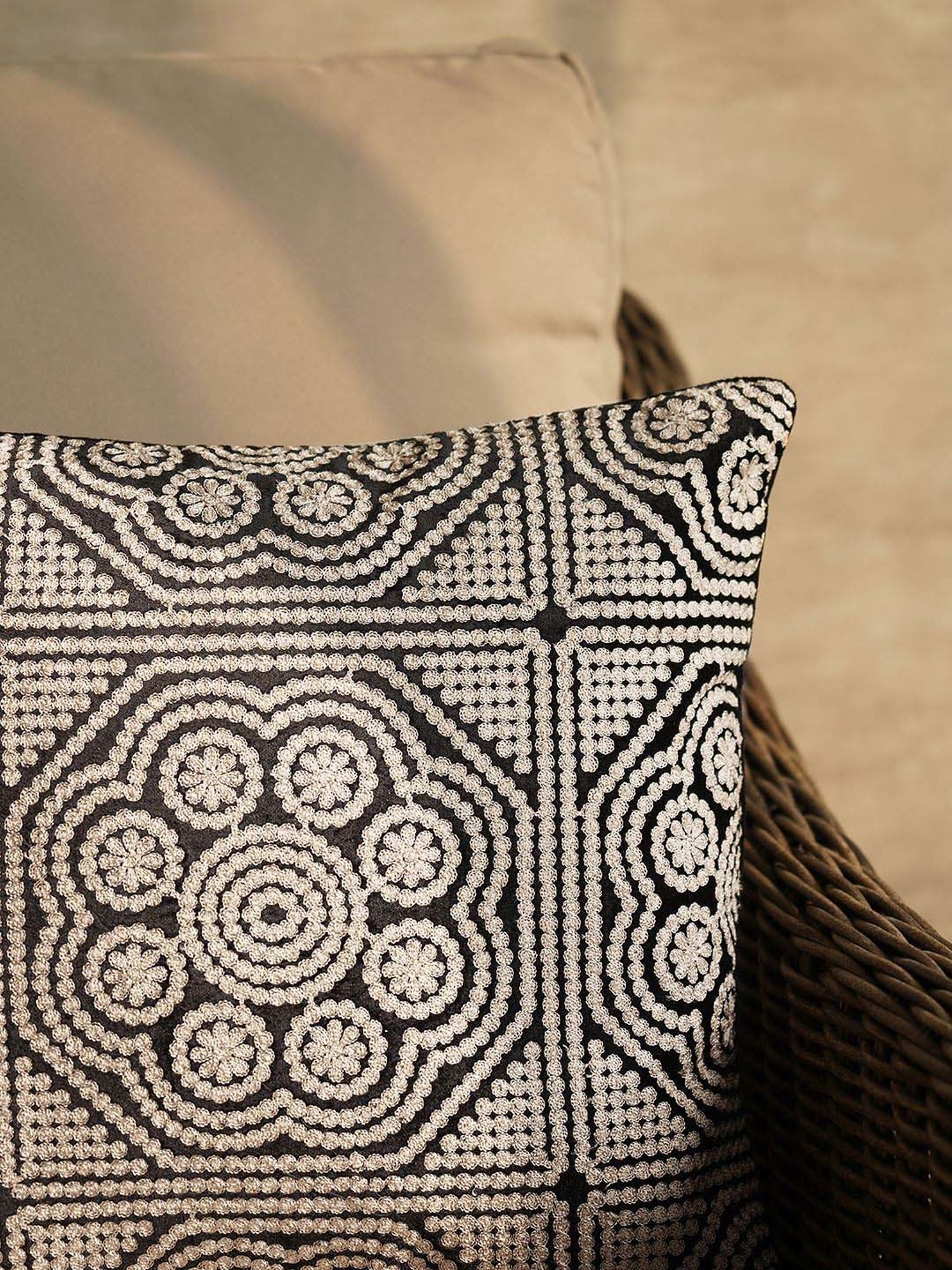 Pure Home and Living Black Cotton Embroidered Cushion Cover