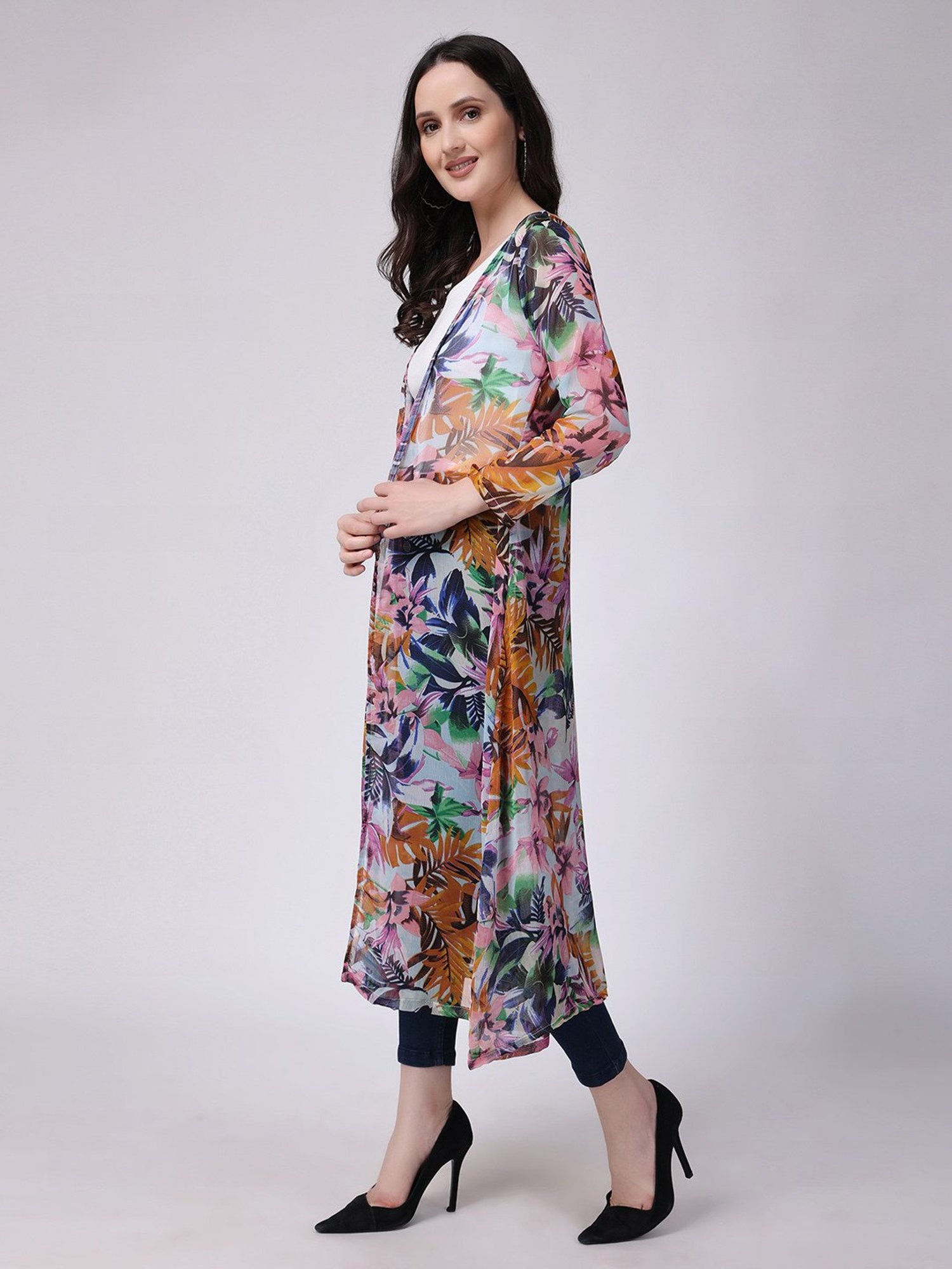 Scorpius Multicolor Floral Print Long Shrug