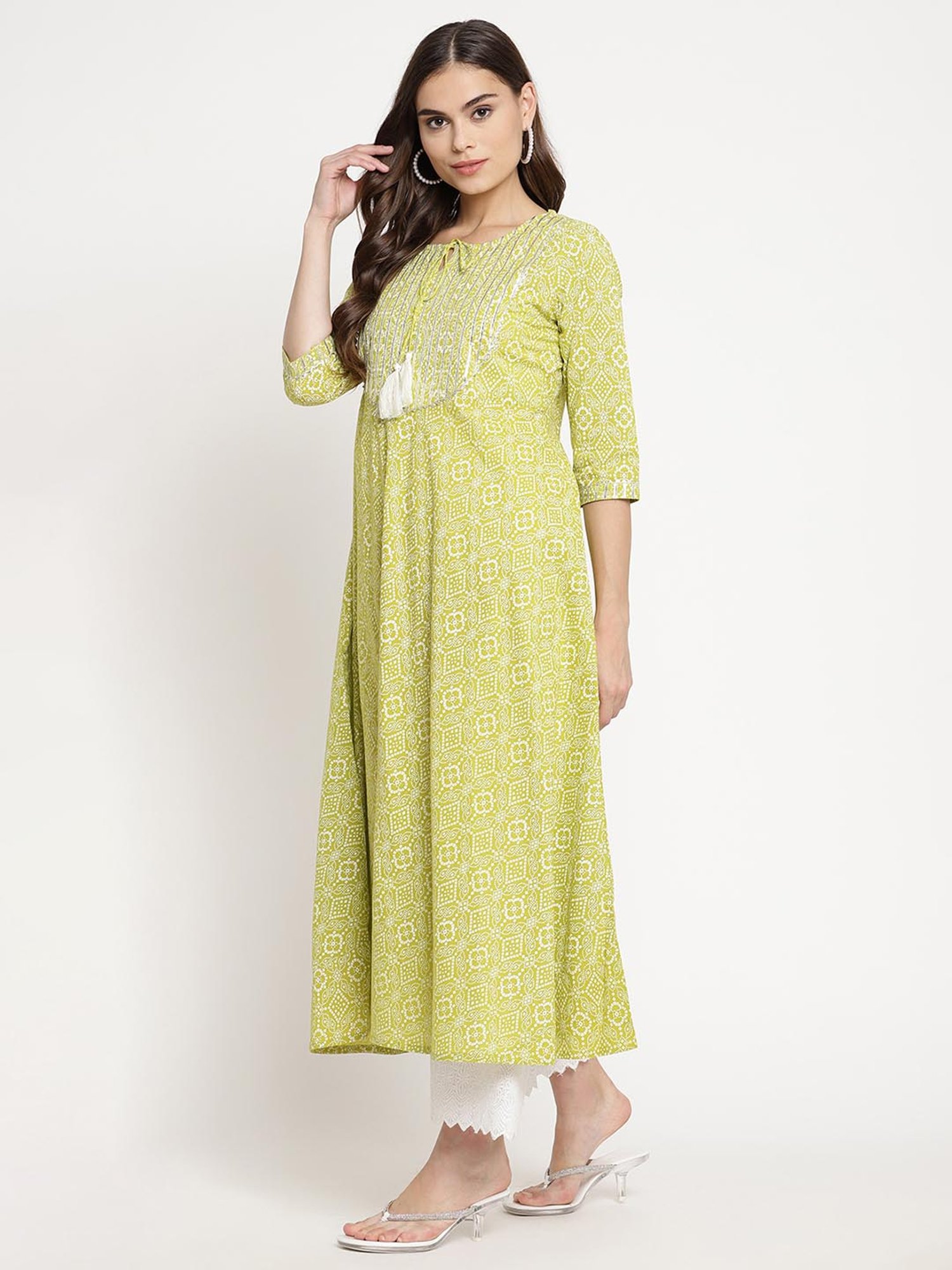 Sringam Light Green Printed A Line Kurta