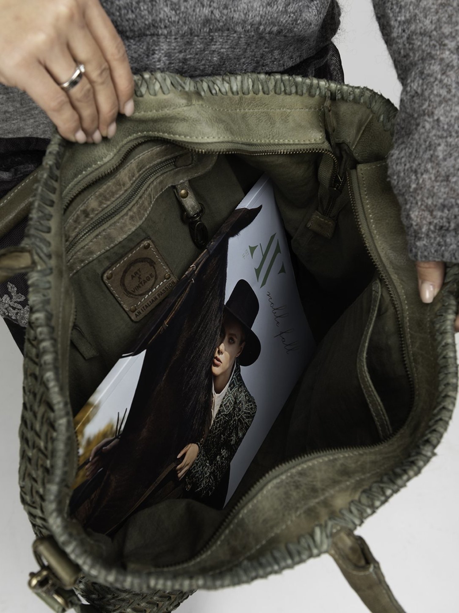 Art N Vintage Joelle Olive Leather Textured Large Tote Handbag