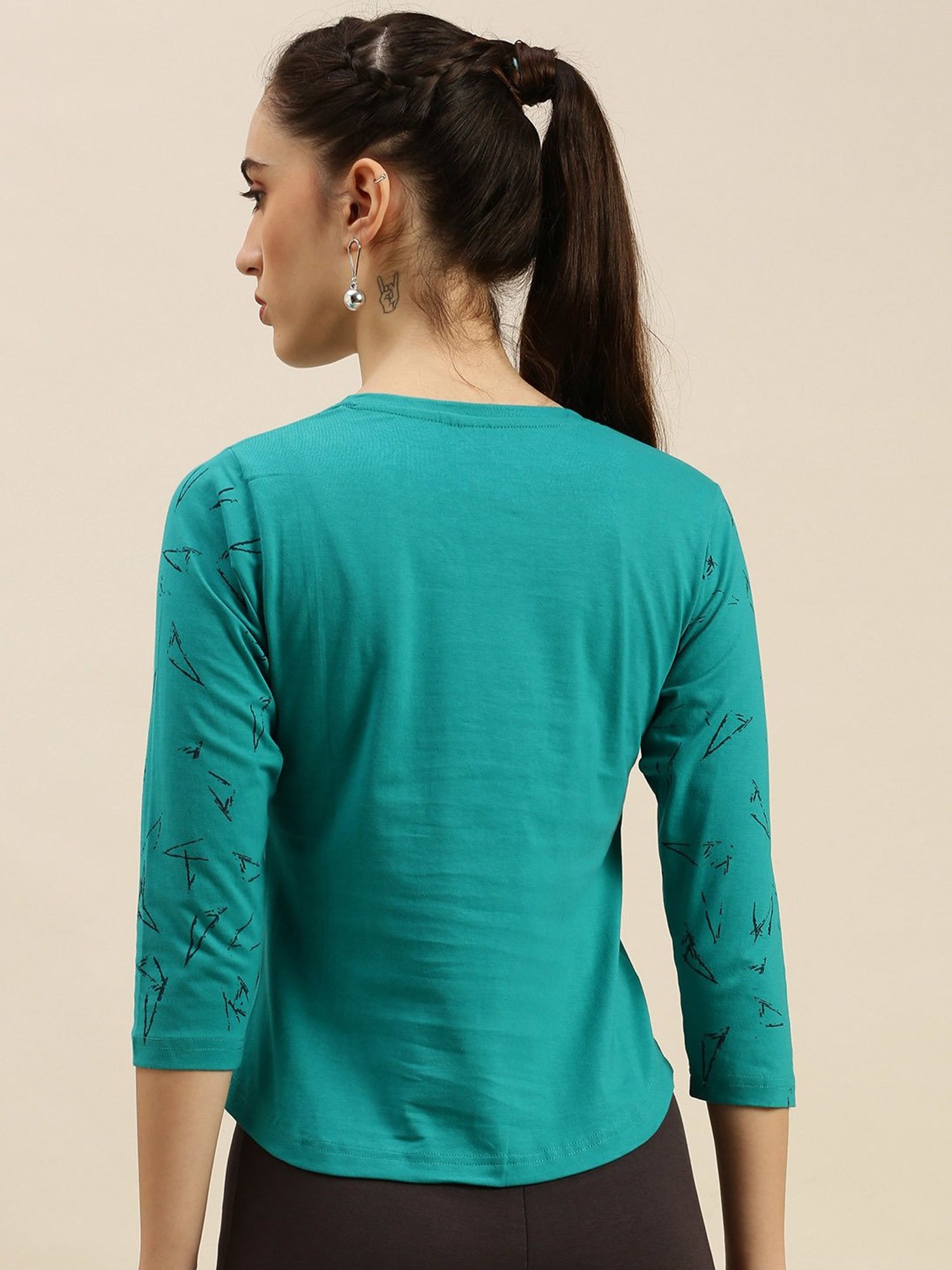 Kryptic Teal Green Printed Cotton T-Shirt