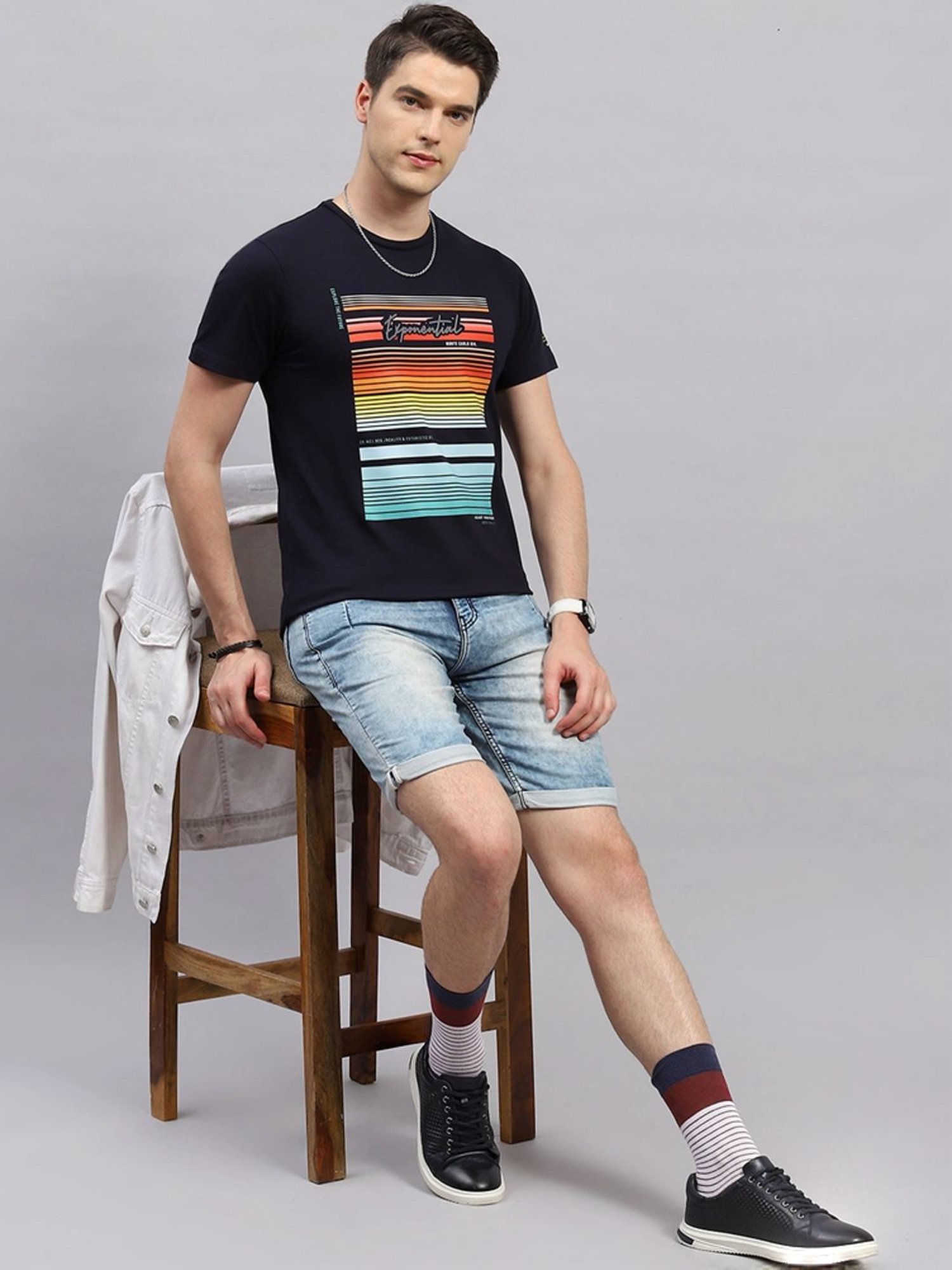 Monte Carlo Navy Blue Regular Fit Printed T-Shirt