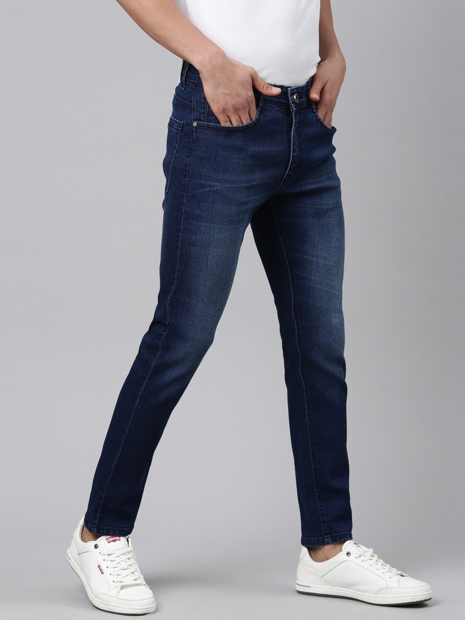 CINOCCI Dark Navy Cotton Slim Fit Jeans