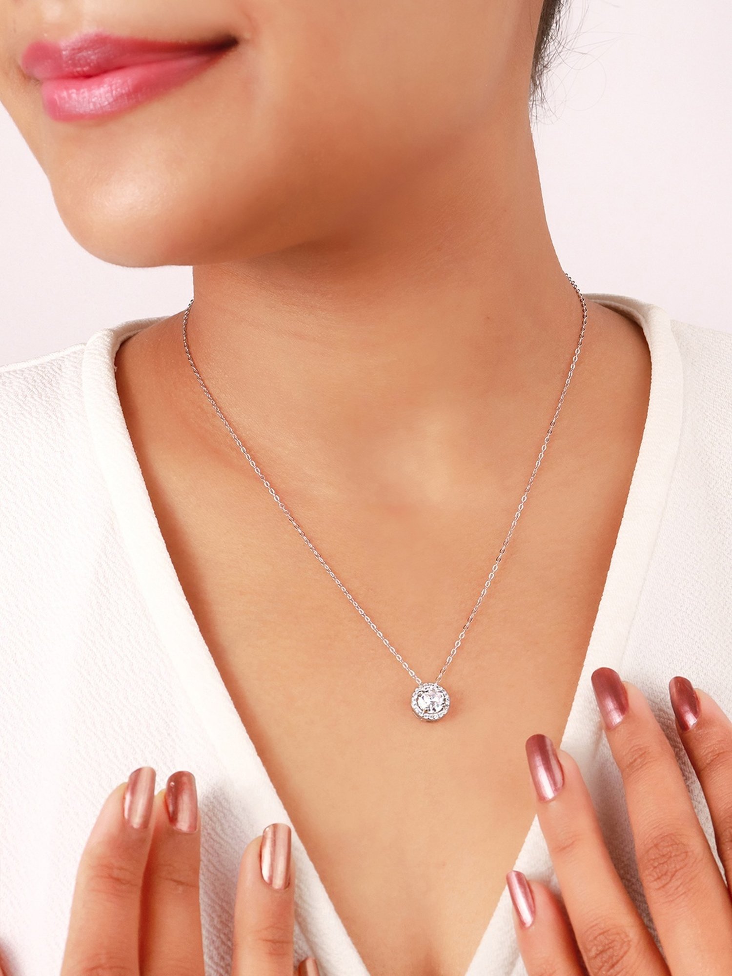 Silberry 92.5 Sterling Silver Crystal Gloss Necklace