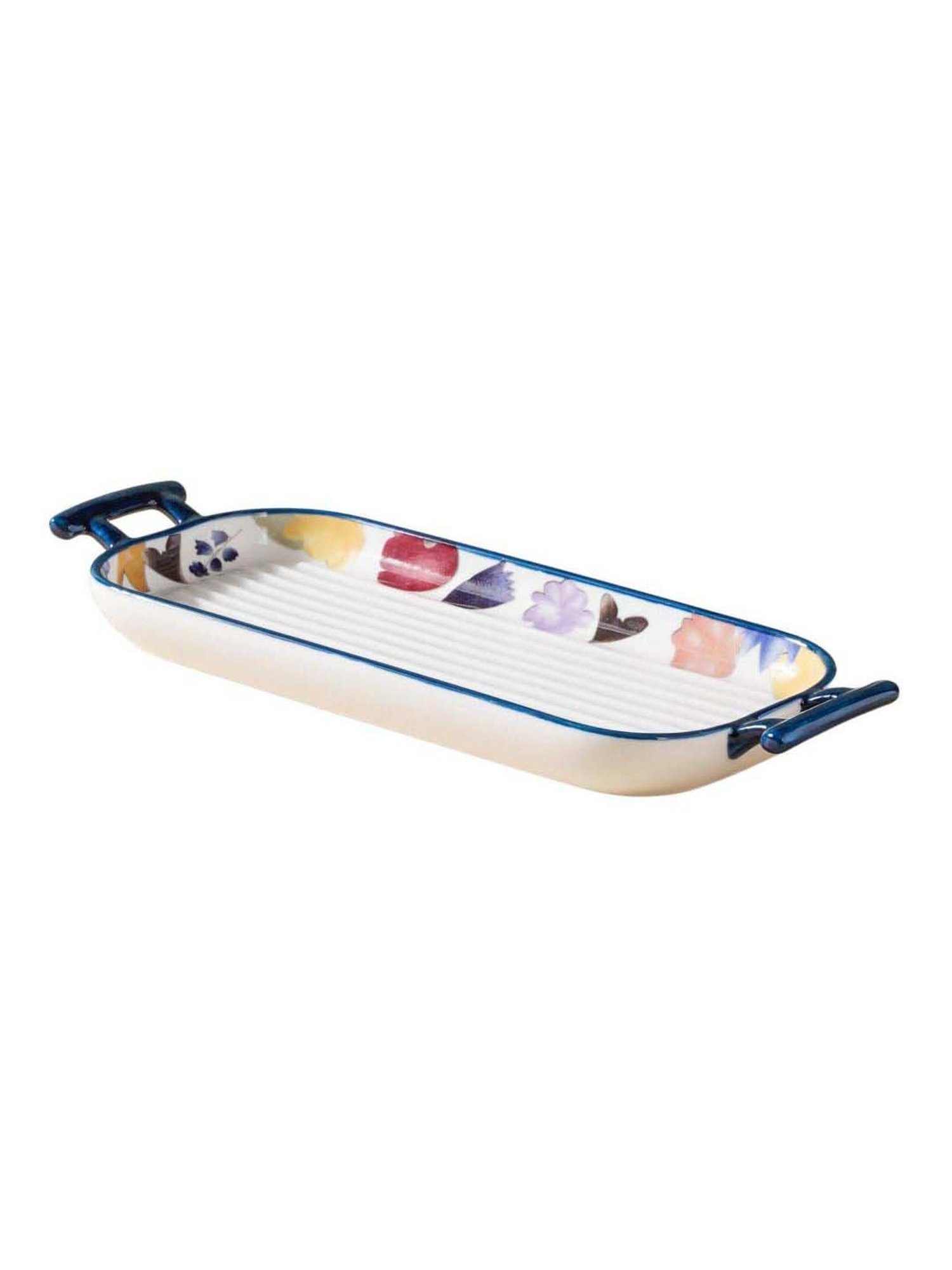 Nestasia Premium Quality Rectangular Microwave Safe Floral Baking Tray With Handle & Blue Rim