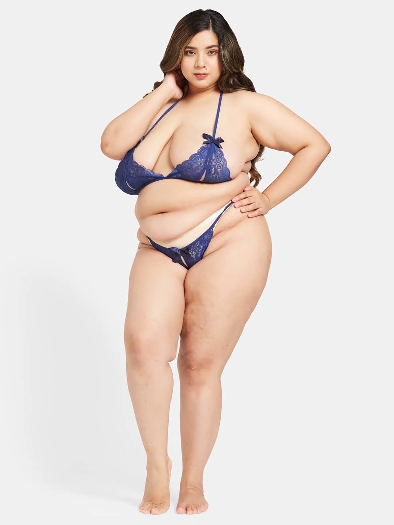 Secrets By ZeroKaata Navy Lace Work Bra Panty Set