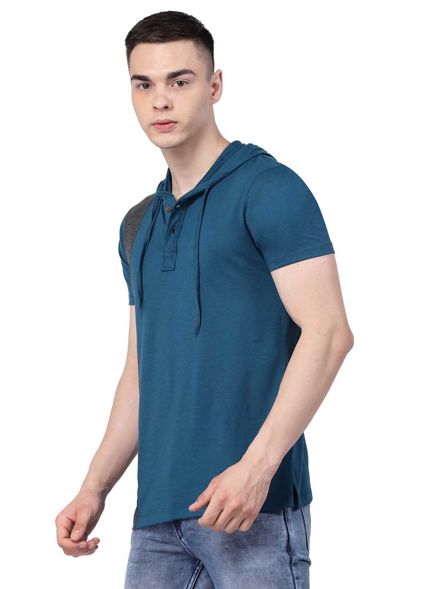 Kalt Teal Regular Fit Hooded T-Shirt