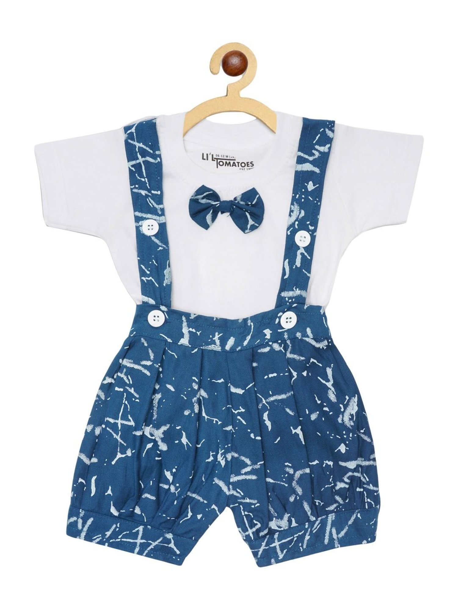 Li'l Tomatoes Kids Navy Cotton Printed Dungaree