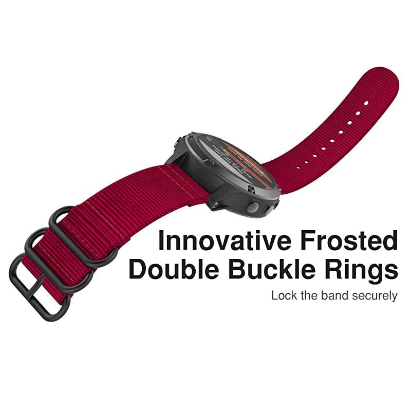 Band Compatible with Garmin Fenix 6/Fenix 6 Pro/Fenix 5/5 Plus/Forerunner 935/945/Quatix 6/Approach S62/S60, Fine Woven Nylon Adjustable Replacement Strap with Metal Buckle - Red