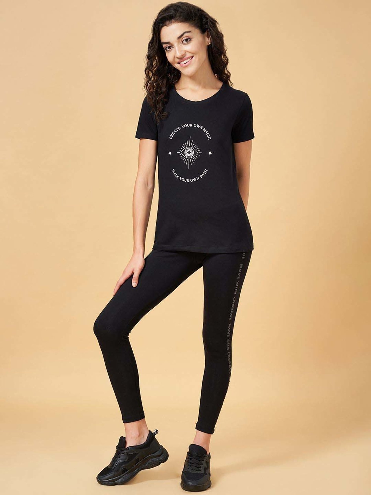 Ajile by Pantaloons Black Cotton Graphic Print Sports T-Shirt