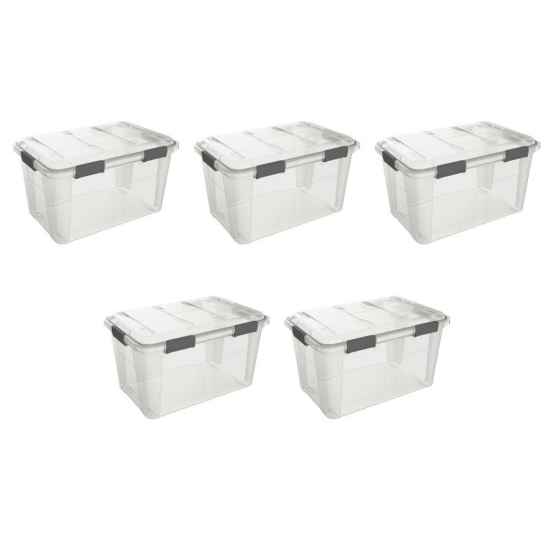 Ezy Storage Weather Proof IP65 13 Gallon Plastic Storage Bin Box w/ Lid (5 Pack)
