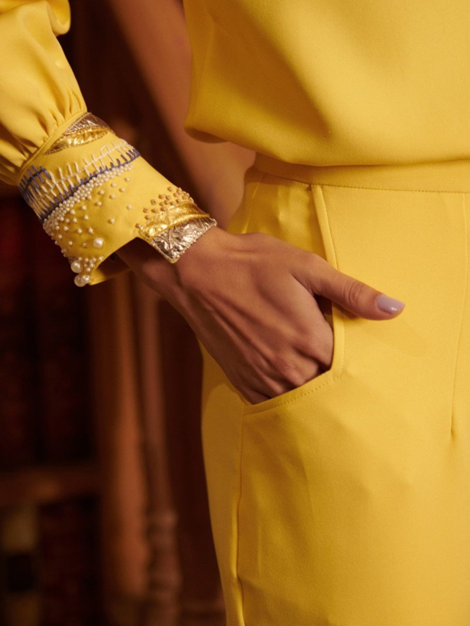 Cin Cin Yellow Audace Party Edit Freta Shirt With Pant