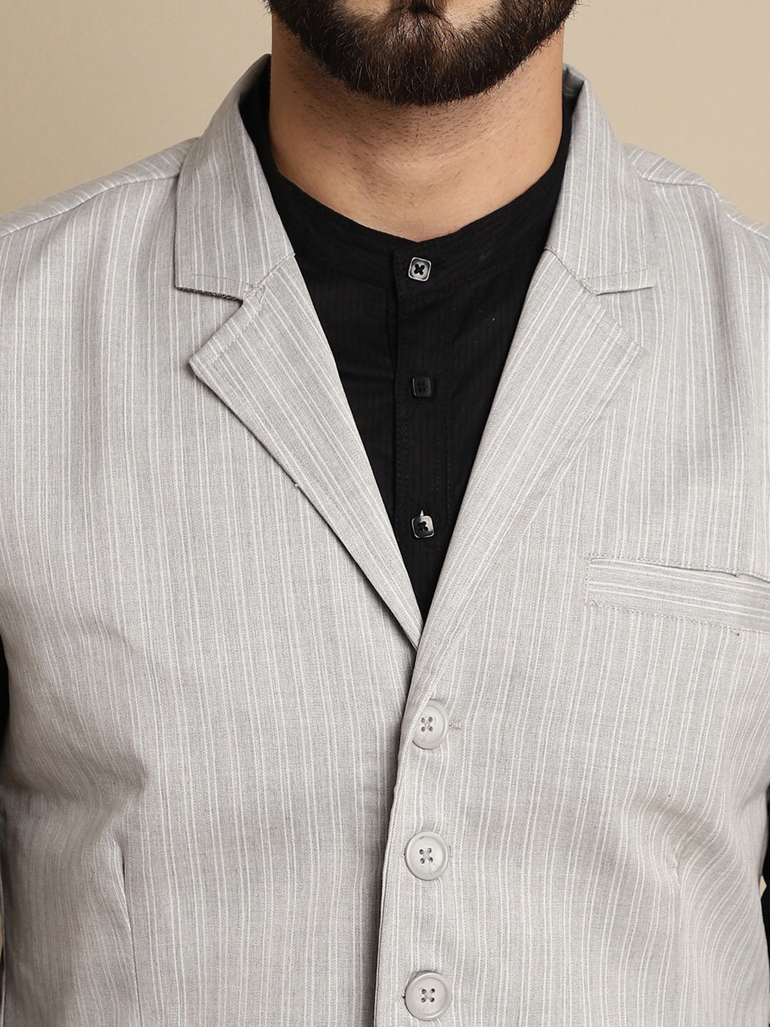 Even Grey Regular Fit Striped Notch Lapel Waistcoat
