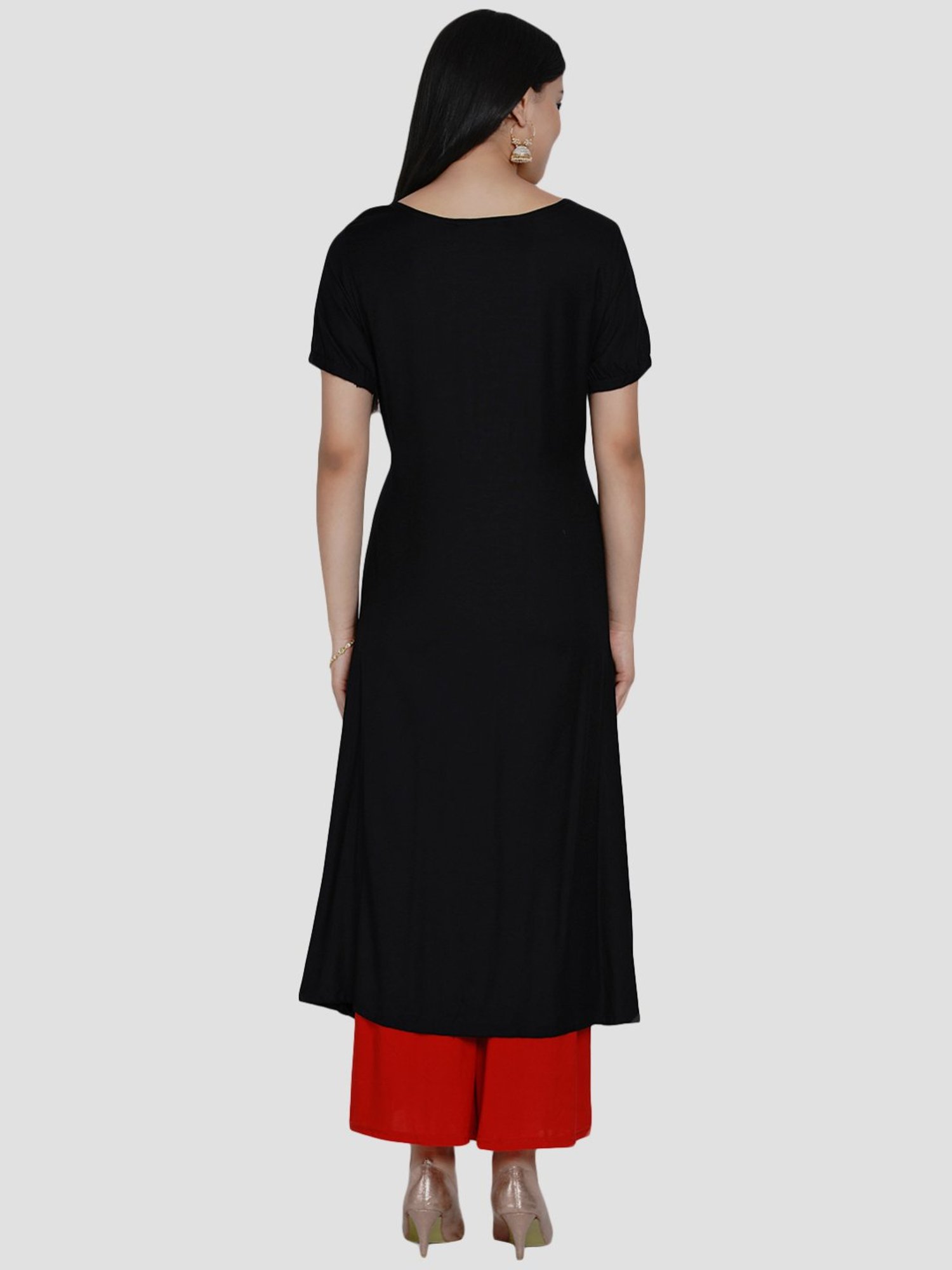 Women Republic Black Embroidered A Line Kurta