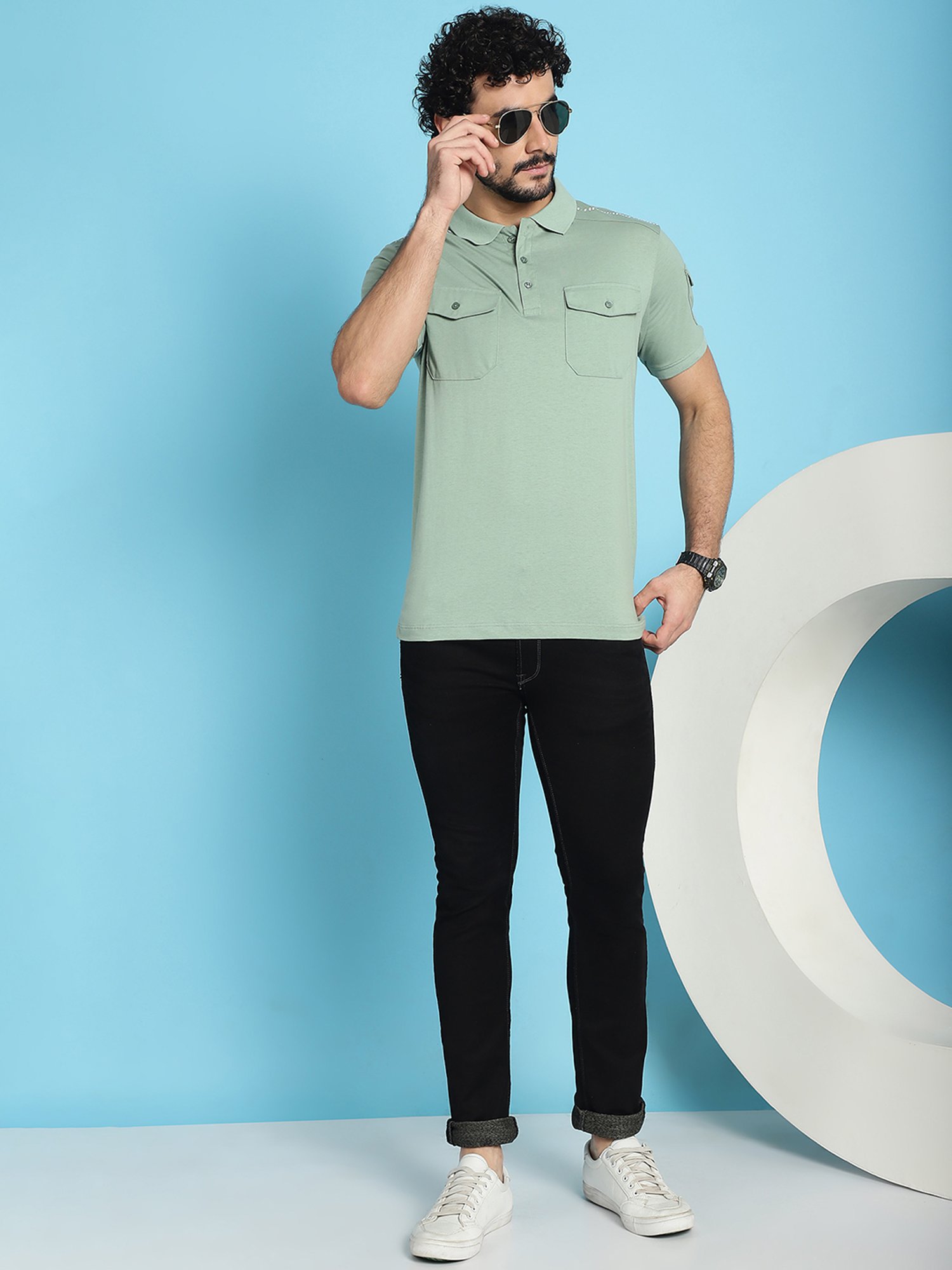 Venitian- Forbidden Clothing Sage Green Slim Fit Printed Polo T-Shirt
